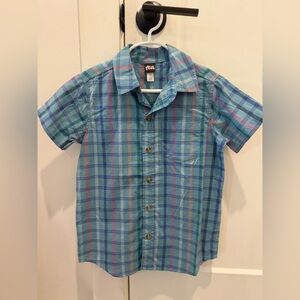 Tea Collection Mint Blue and Teal Plaid Short Sleeve Button-Down Shirt